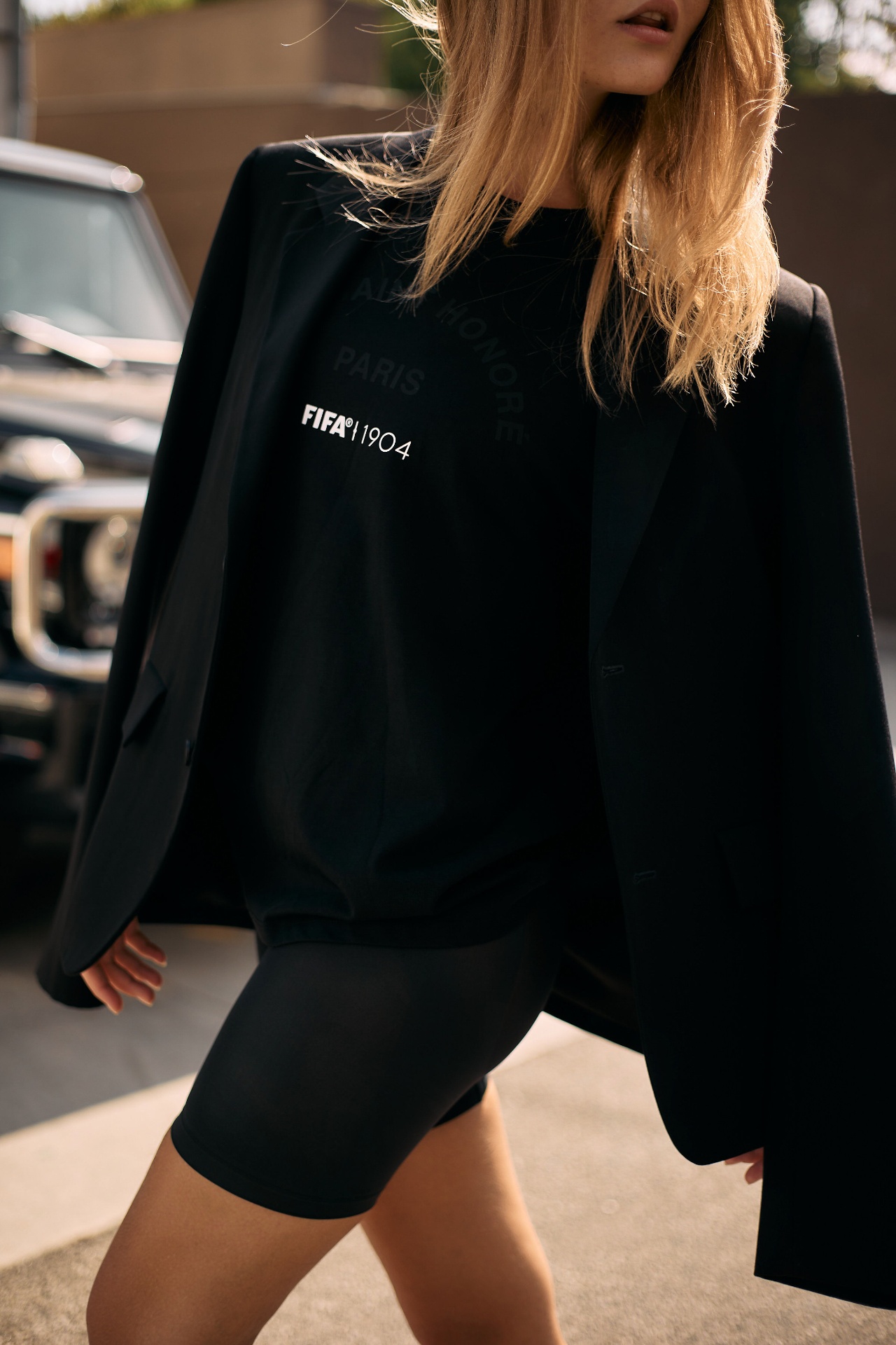 FIFA tee with tailored blazer